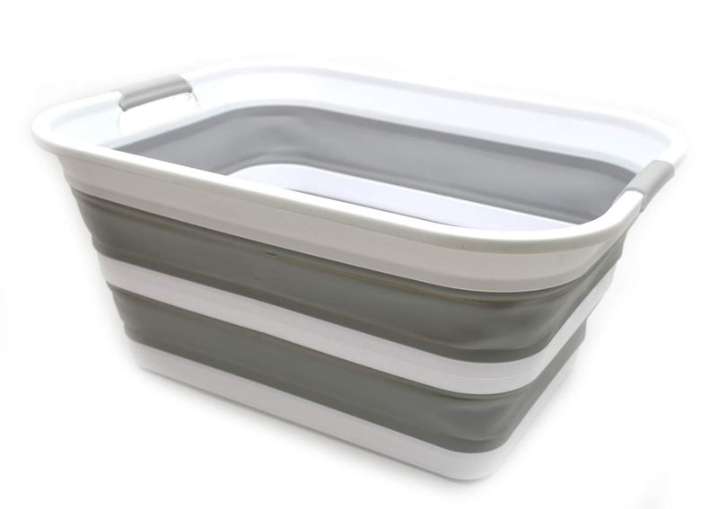 SAMMART 42L Collapsible Plastic Laundry Basket - Foldable Pop Up Storage Container/Organizer - Portable Washing Tub - Space Saving Hamper/Basket (Grey, 1) - Image 1
